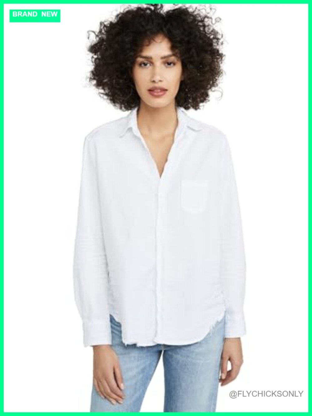 Tattered Denim Button-Down Shirt Long Sleeve Classic Fit Casual Top